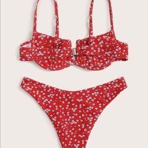 Red floral bikini